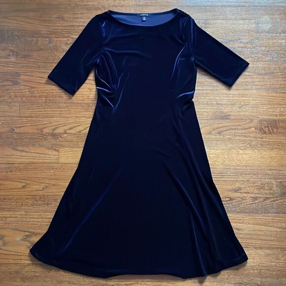 Lands’ End Navy Blue Velour Dress - Picture 1 of 5